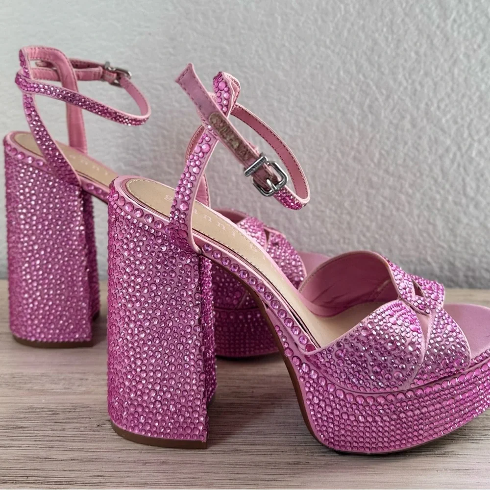 Glamorous Pink Rhinestone Platform Heels. Size 8